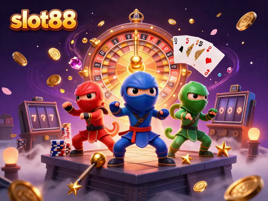 Experience thrilling moments with slot88 through an action-packed ninja-themed scene full of casino excitement.