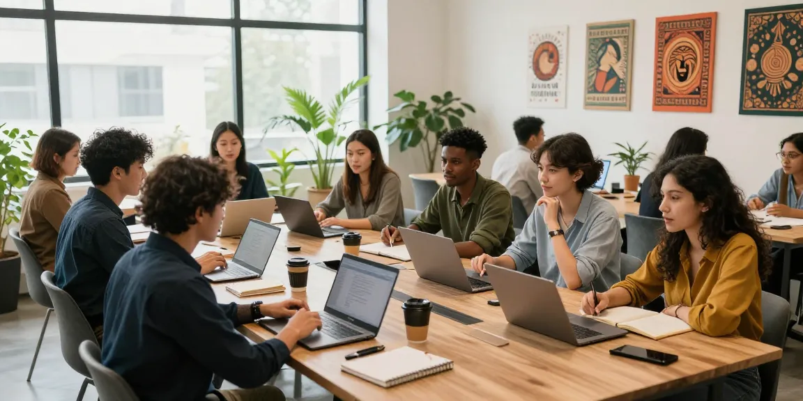 Entrepreneurs collaborating at a vibrant workspace featuring https://www.startsomethingpc.com resources.