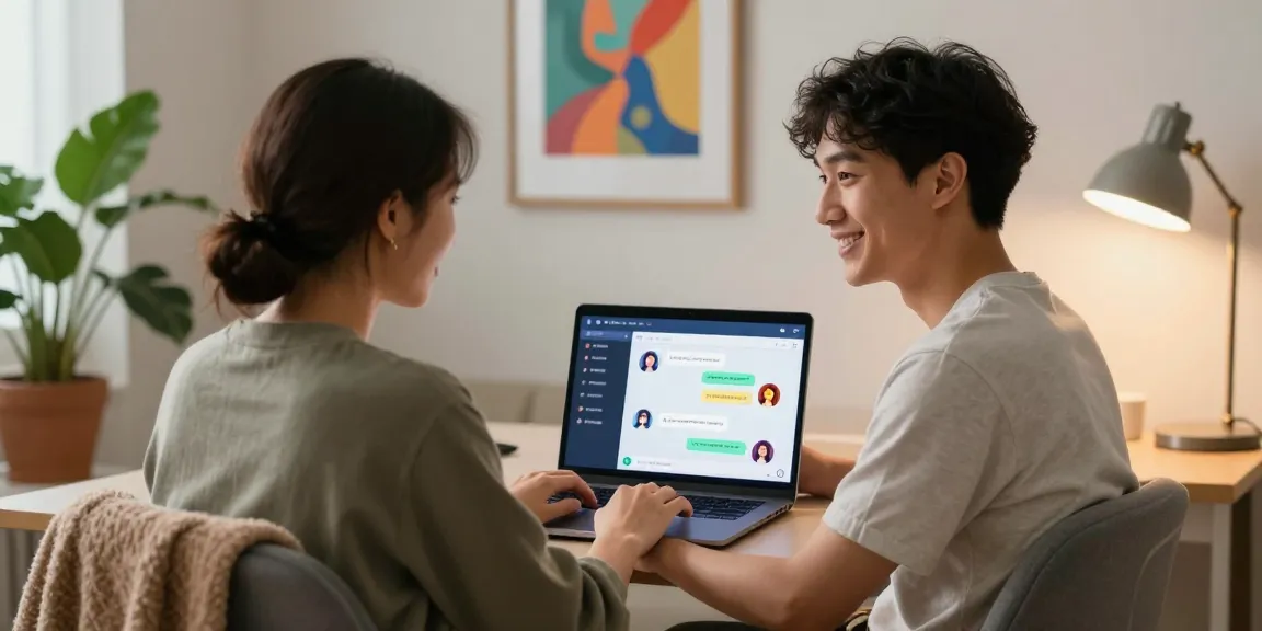 Engaging user experiencing nsfw chat ai in modern home office with creative decor and warm lighting.