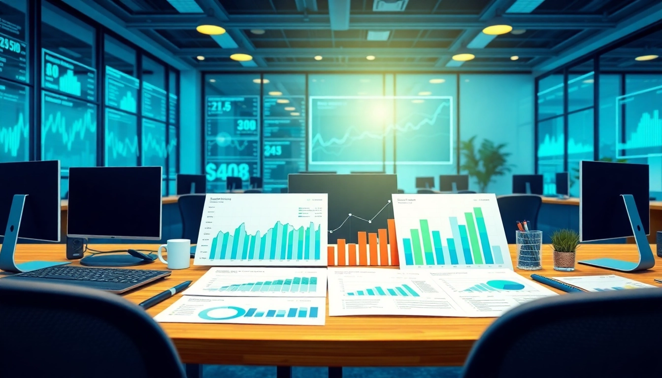 Analyze competitive intelligence data with innovative graphs and charts in a modern office.