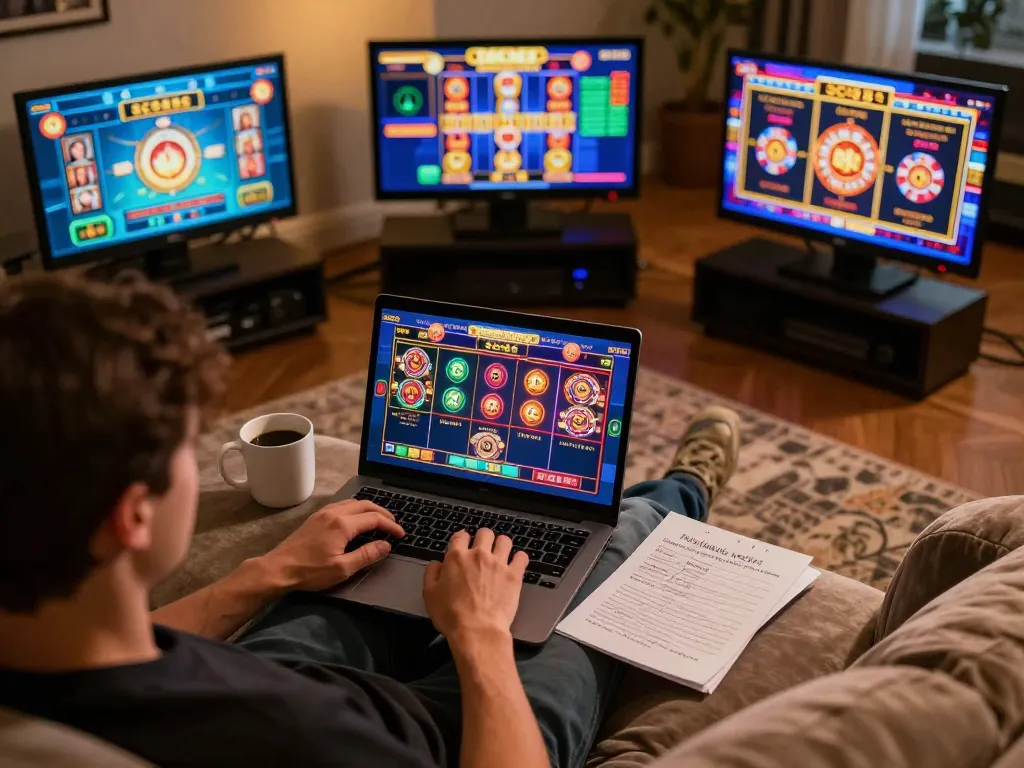Player engaging with SC88 online casino games from home, showcasing a cozy and inviting atmosphere