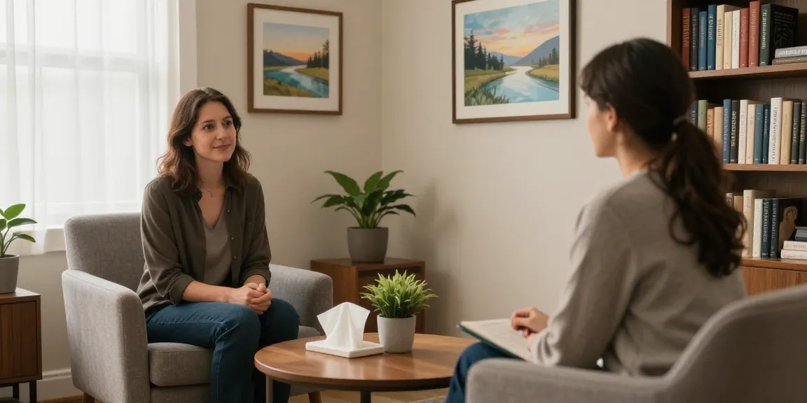Anxiety and depression therapist Murfreesboro TN in a warm office setting supporting client well-being.