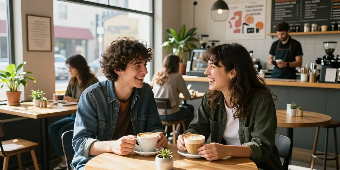 Young adults showcase their crush on each other in a vibrant coffee shop atmosphere.