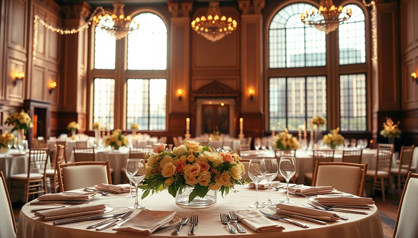 Wedding Event Space Jacksonville featuring a grand reception setup with beautiful florals and soft lighting.