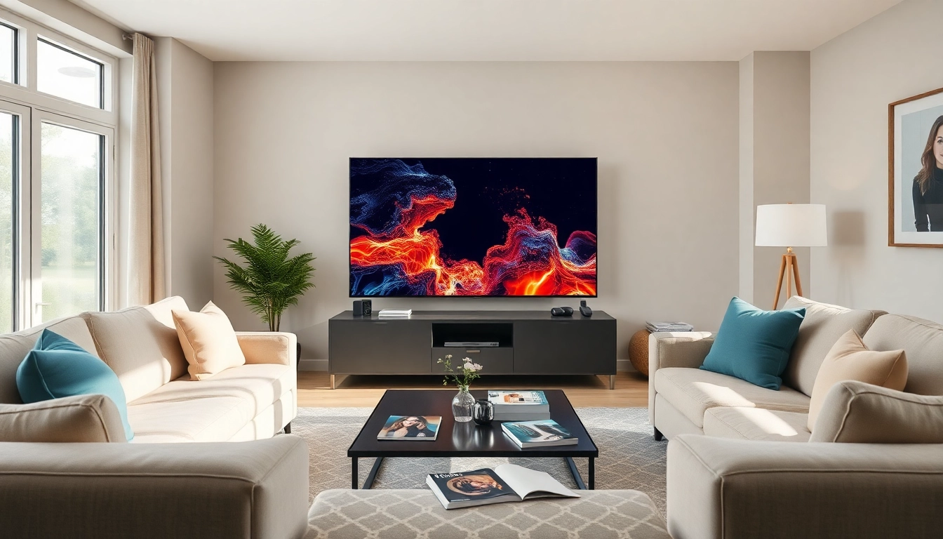 Watch vibrant shows on an iron TV in a stylish living room setup.
