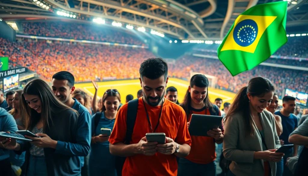 Engagement in sports betting at the best sportsbooks in Brazil captured with vibrant colors and excited bettors.
