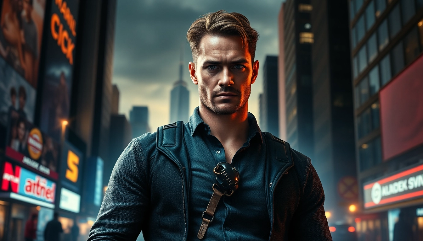 Action hero representing shows similar to reacher series in an urban adventure scene.