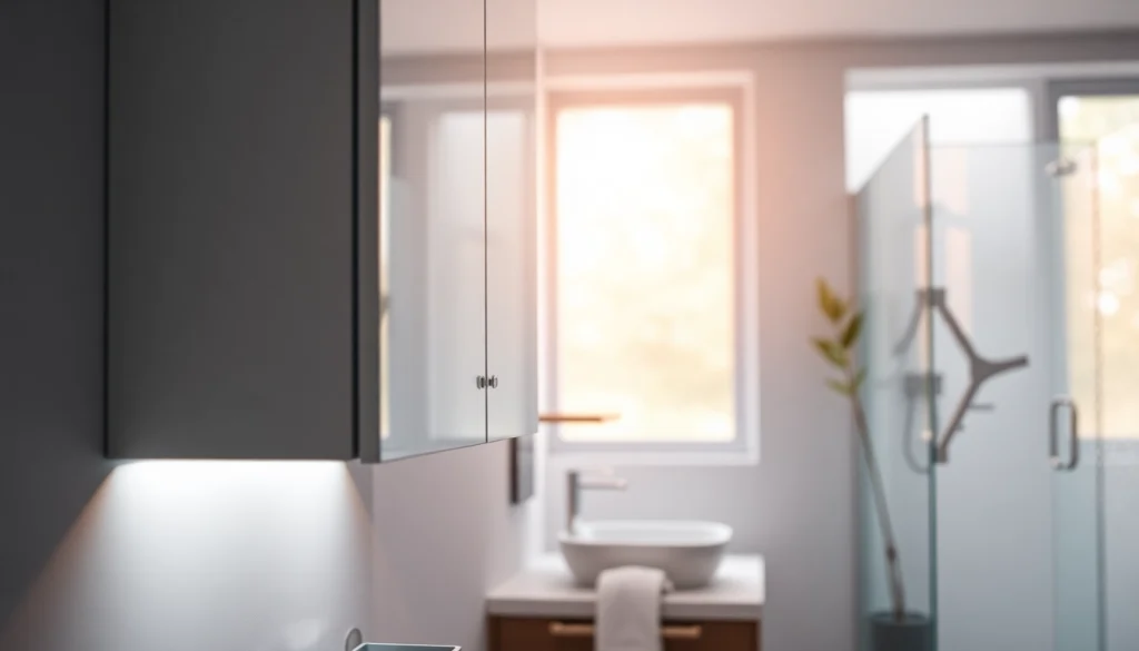 Spiegelschrank mit LED Beleuchtung, elegantes Design im modernen Badezimmer anzeigen