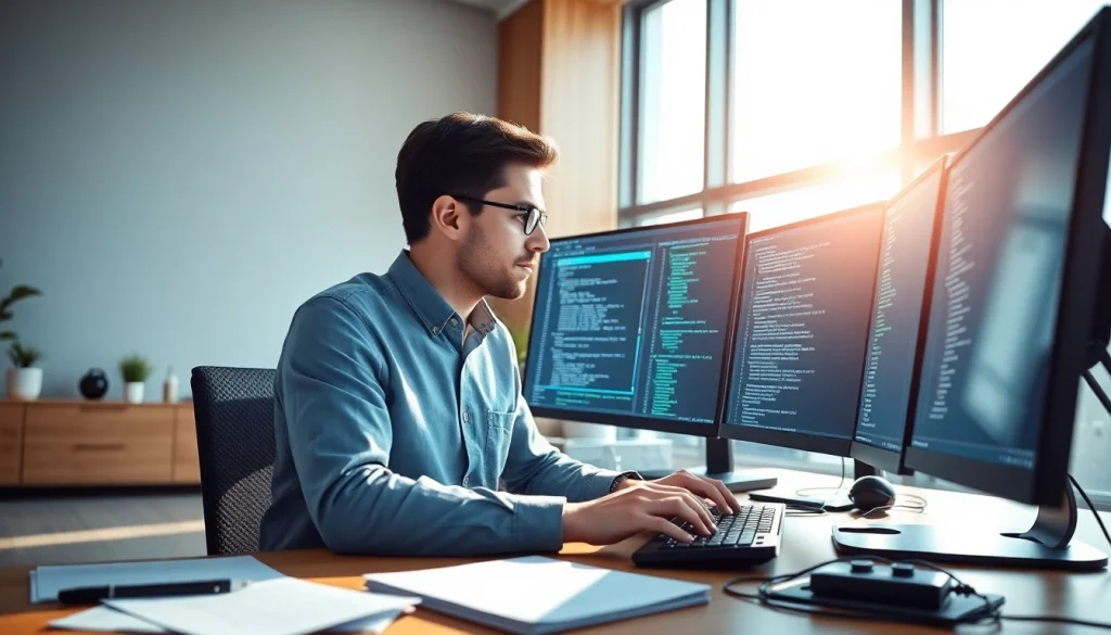 Implementing T Automation & Scripting in a dynamic workspace, showcasing programming tools.