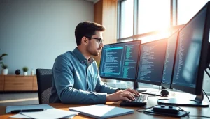Implementing T Automation & Scripting in a dynamic workspace, showcasing programming tools.