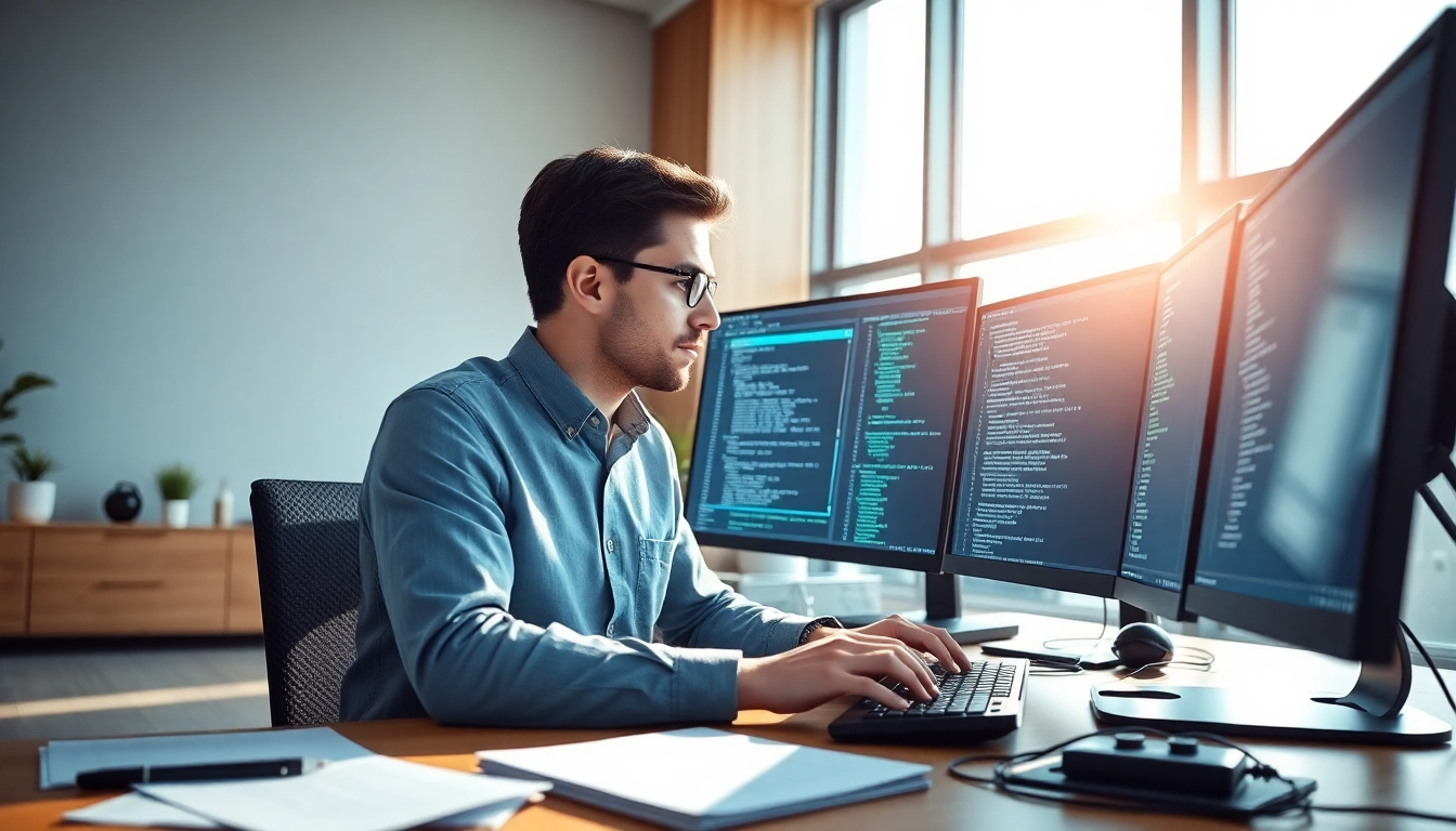 Implementing T Automation & Scripting in a dynamic workspace, showcasing programming tools.