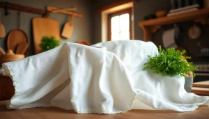 Kaasdoek gebruikt in een ambachtelijke keuken met natuurlijke elementen voor inspiratie.