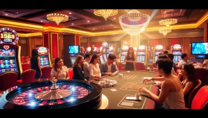 Experience thrilling gameplay at nh88vn.net with players enjoying roulette and poker games in a luxurious casino setting.