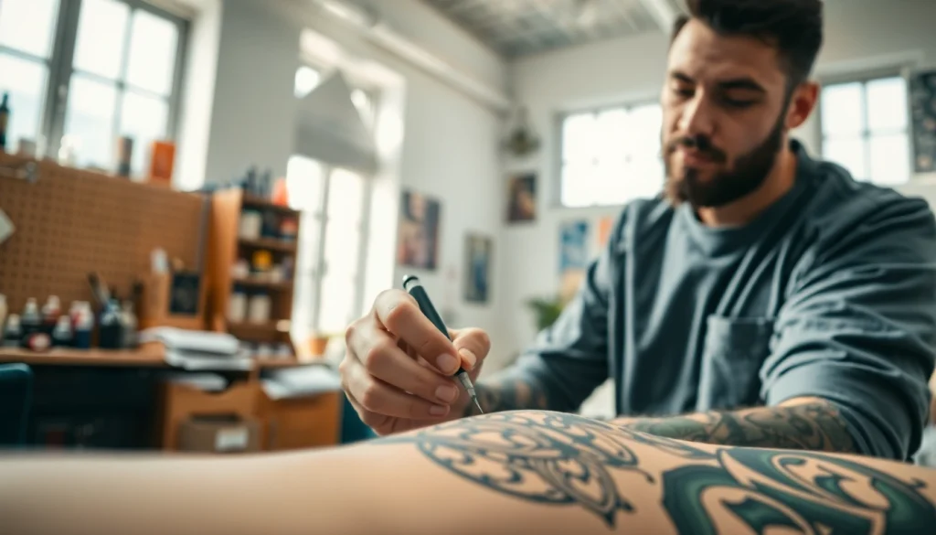 Experience the artistry of entrelagostattooartgallery.com with a professional tattoo artist at work.