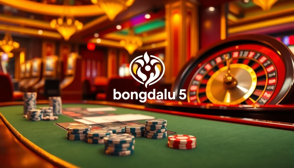 Engaging scene of online gambling on bongdalu 5's platform featuring poker and roulette elements.