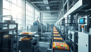 Production process at usine d édulcorants showcasing advanced machinery and bright lighting.