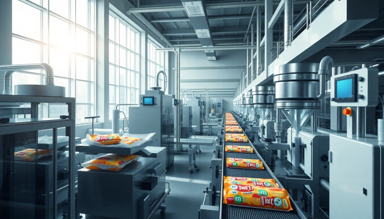 Production process at usine d édulcorants showcasing advanced machinery and bright lighting.