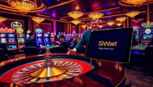 High-stakes excitement at SHBET, showcasing a roulette table and online gambling interface