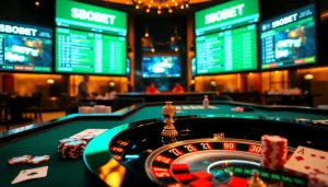 Engaging gamblers with link alternatif sbobet on a vibrant casino table featuring betting slips and exciting odds.
