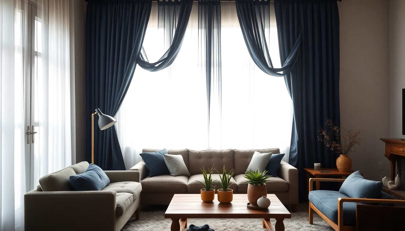 Verduisterende gordijnen in een sfeervolle woonkamer met natuurlijk licht en stijlvolle meubels.
