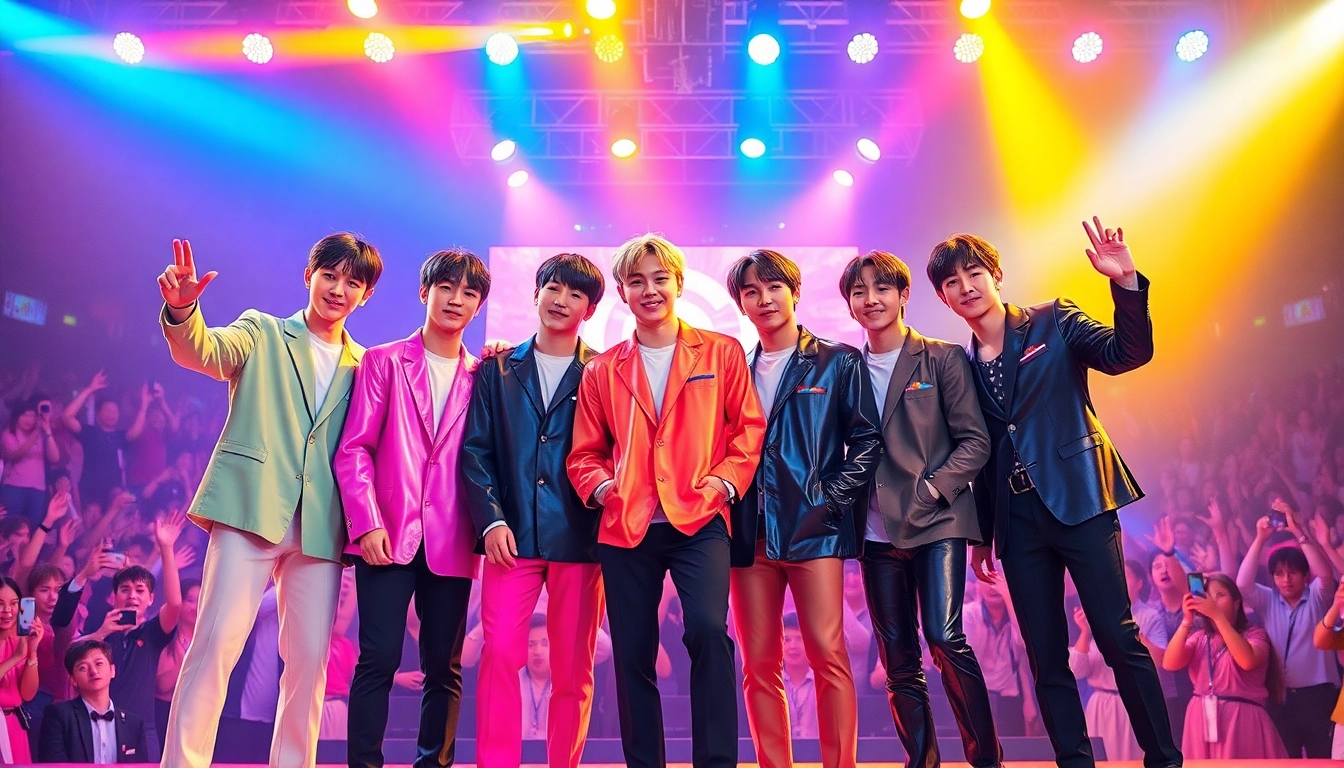 BTS members performing energetically on stage, showcasing their unique styles, expressions, and camaraderie.