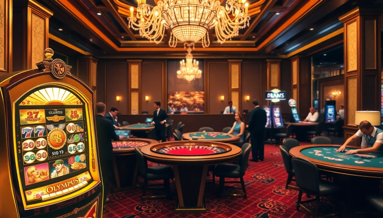 Experience thrilling wins with the Olympus slot machine amid a vibrant casino atmosphere.