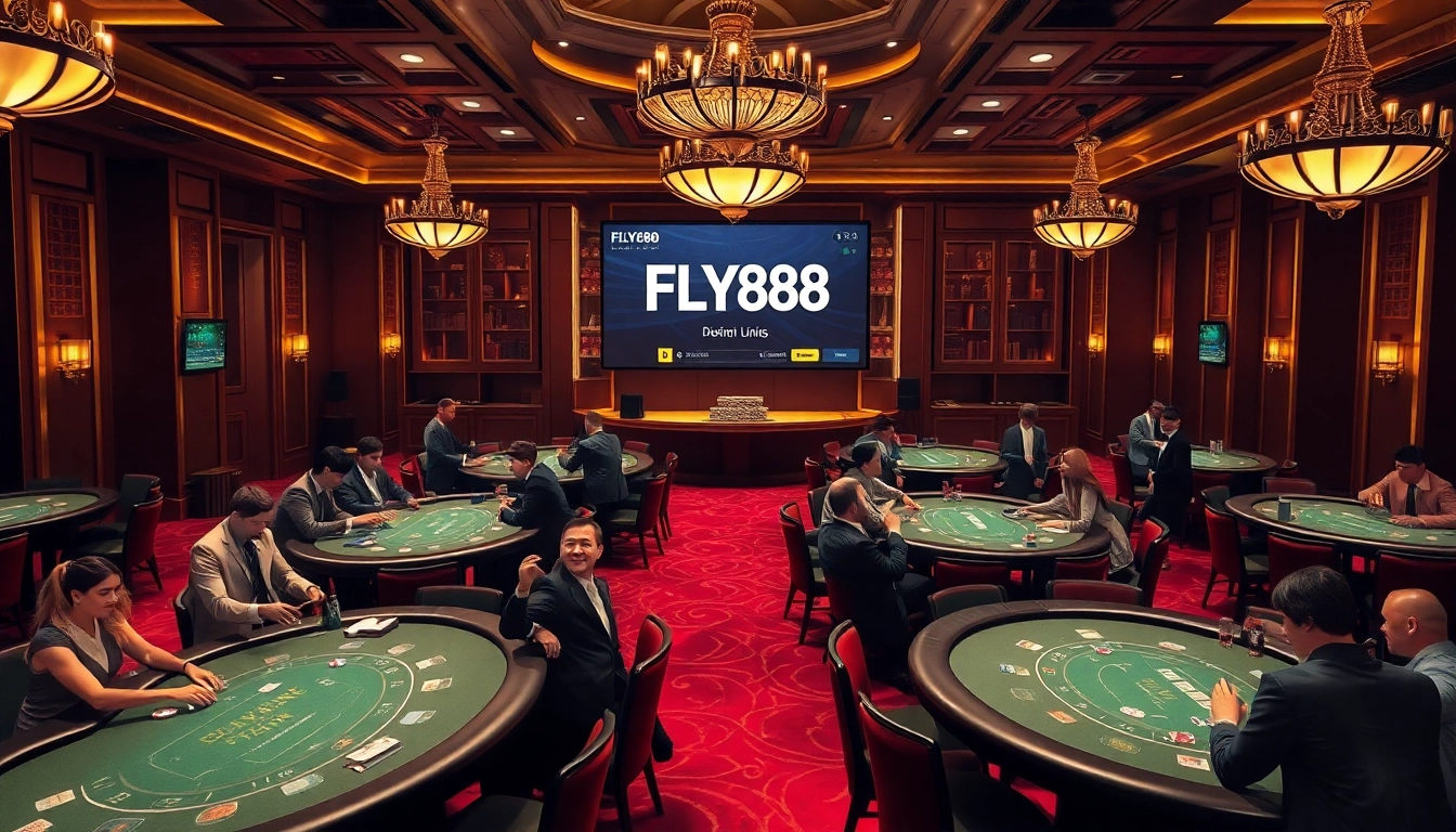 Exciting casino atmosphere featuring the FLY88 Link at a luxurious gaming table with poker chips.