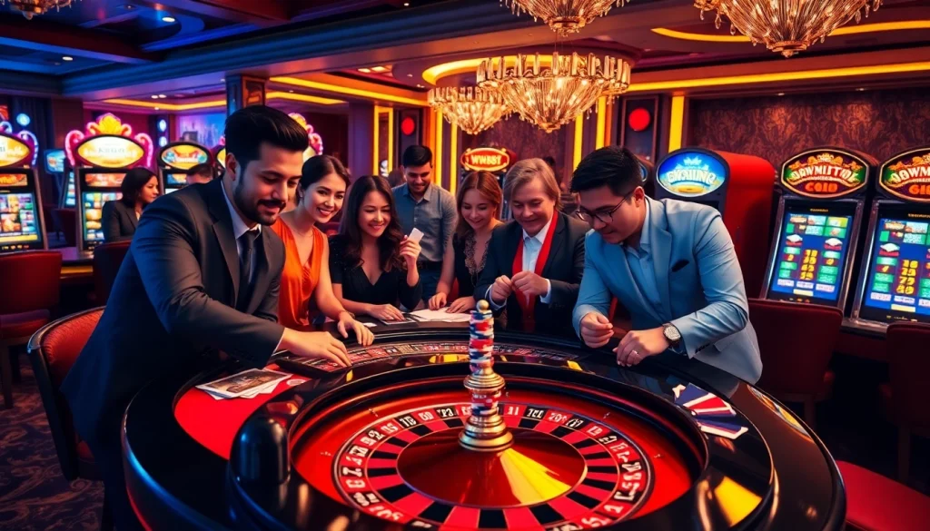 Experience the excitement of WW88 casino with vibrant tables, roulette wheels, and engaged gamblers.