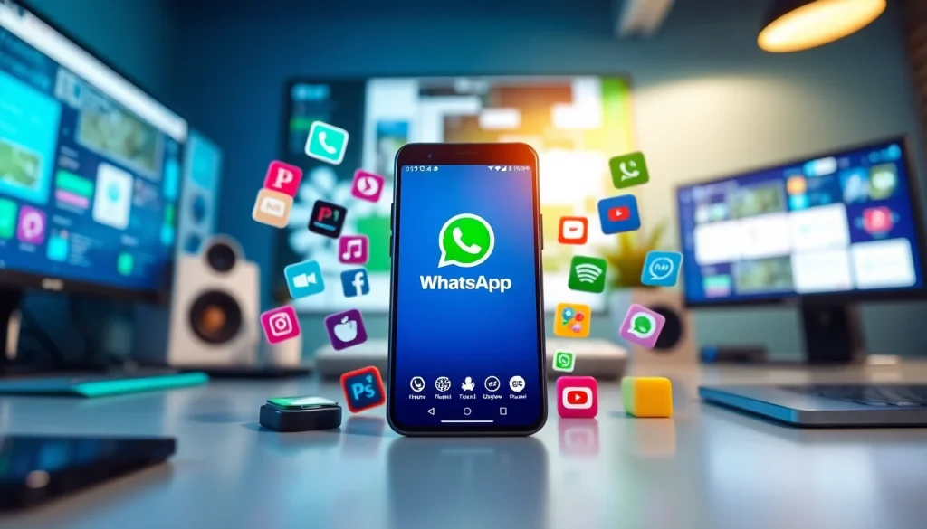 FM WhatsApp download on a smartphone interface showcasing vibrant features.