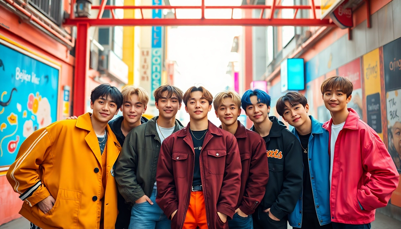 BTS members showcasing their unique styles in a vibrant urban setting.