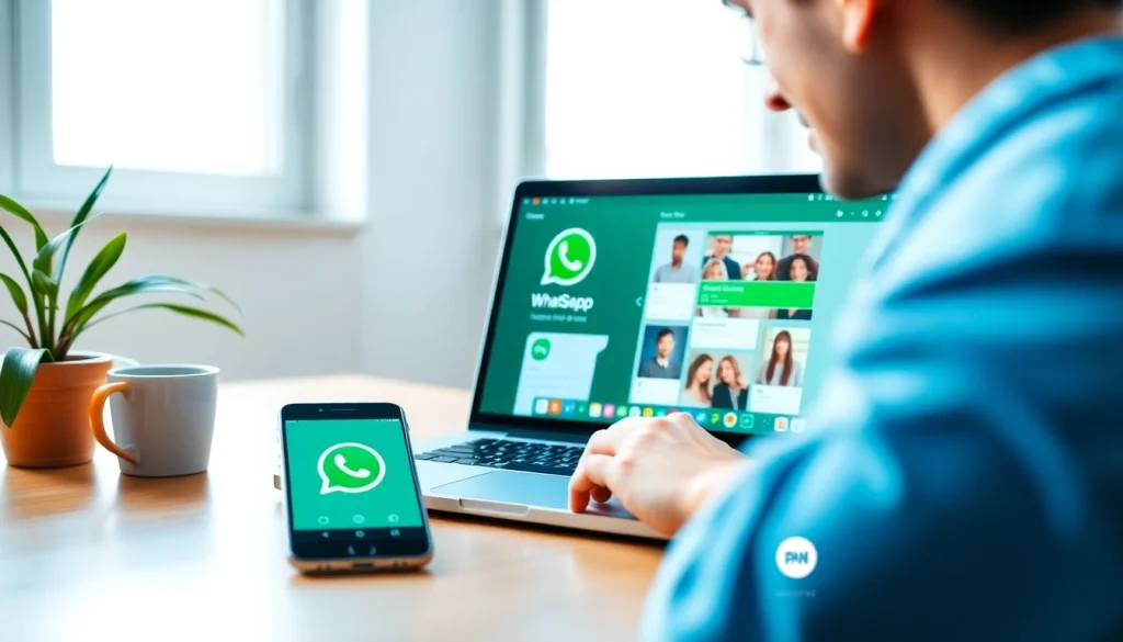 以快连VPN打造的沉浸式数字工作区，展示 WhatsApp Web 的消息与视频通话等功能。