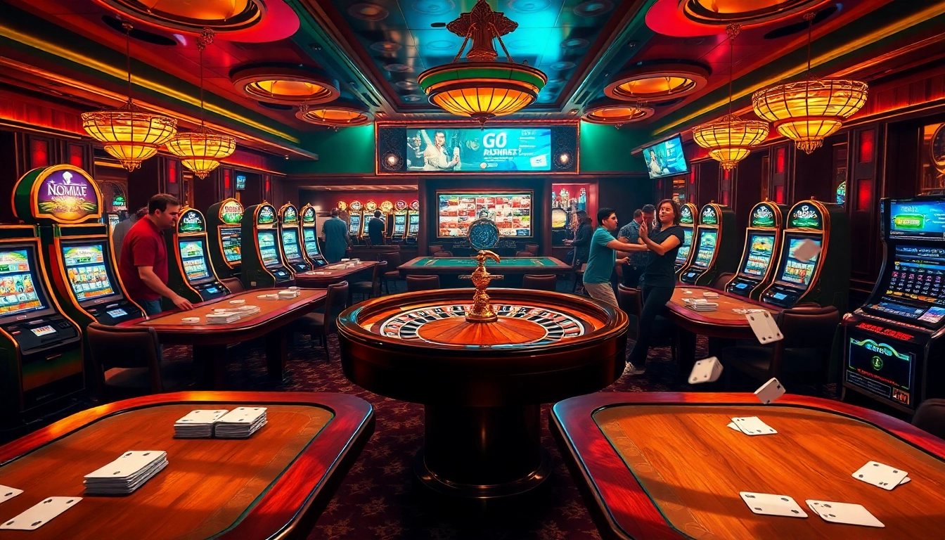 Experience thrilling games at go8 with vibrant casino visuals and players engaged at tables.