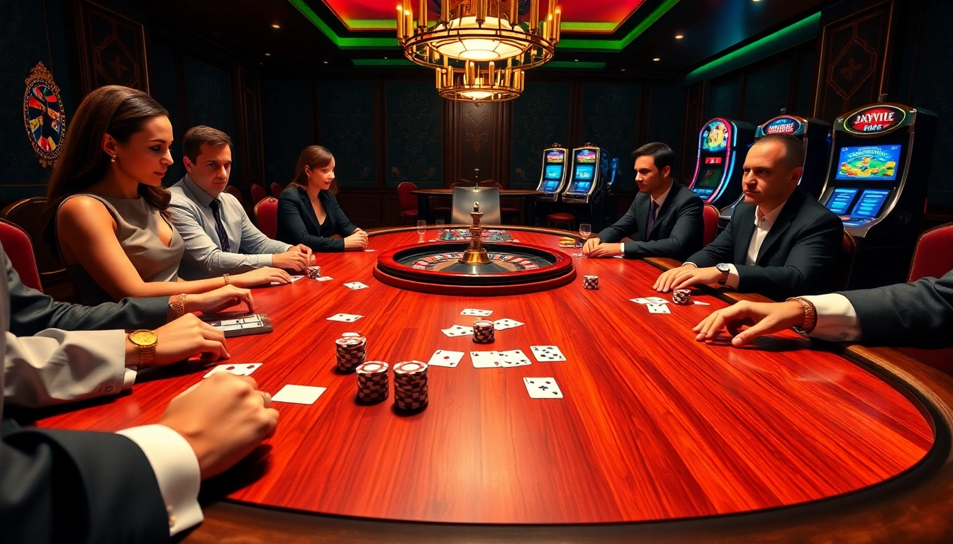 Players engaging in an exciting poker game at 777VIP casino, showcasing luxury and thrill.