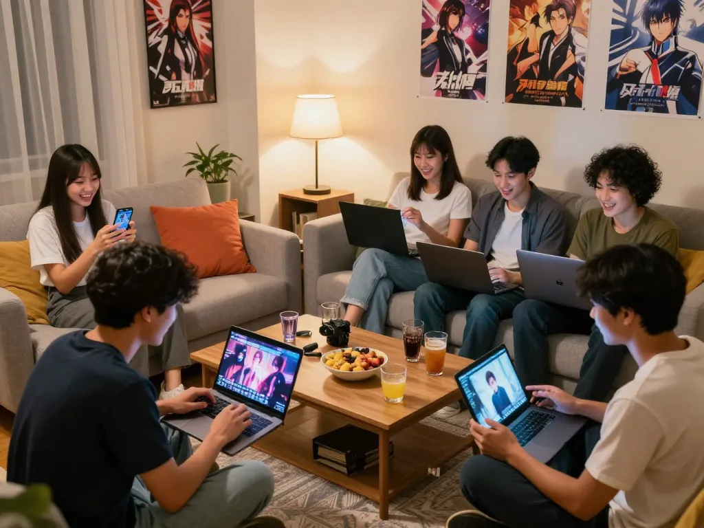 Engaged young adults playing porno games in a cozy living room, showcasing interactive and fun adult visual novels.