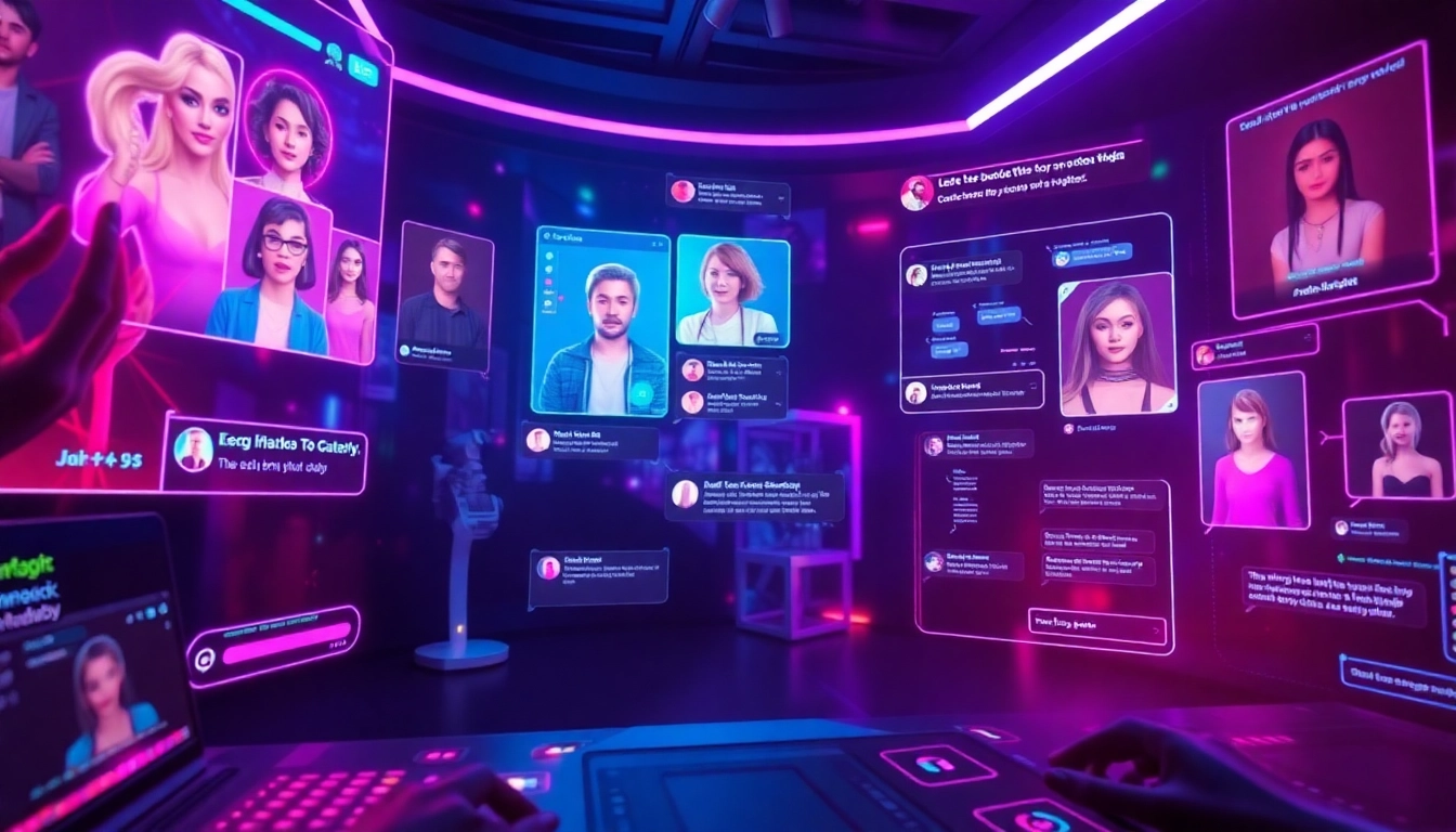 The best NSFW AI chatbots showcased in a futuristic interface with engaging character avatars.