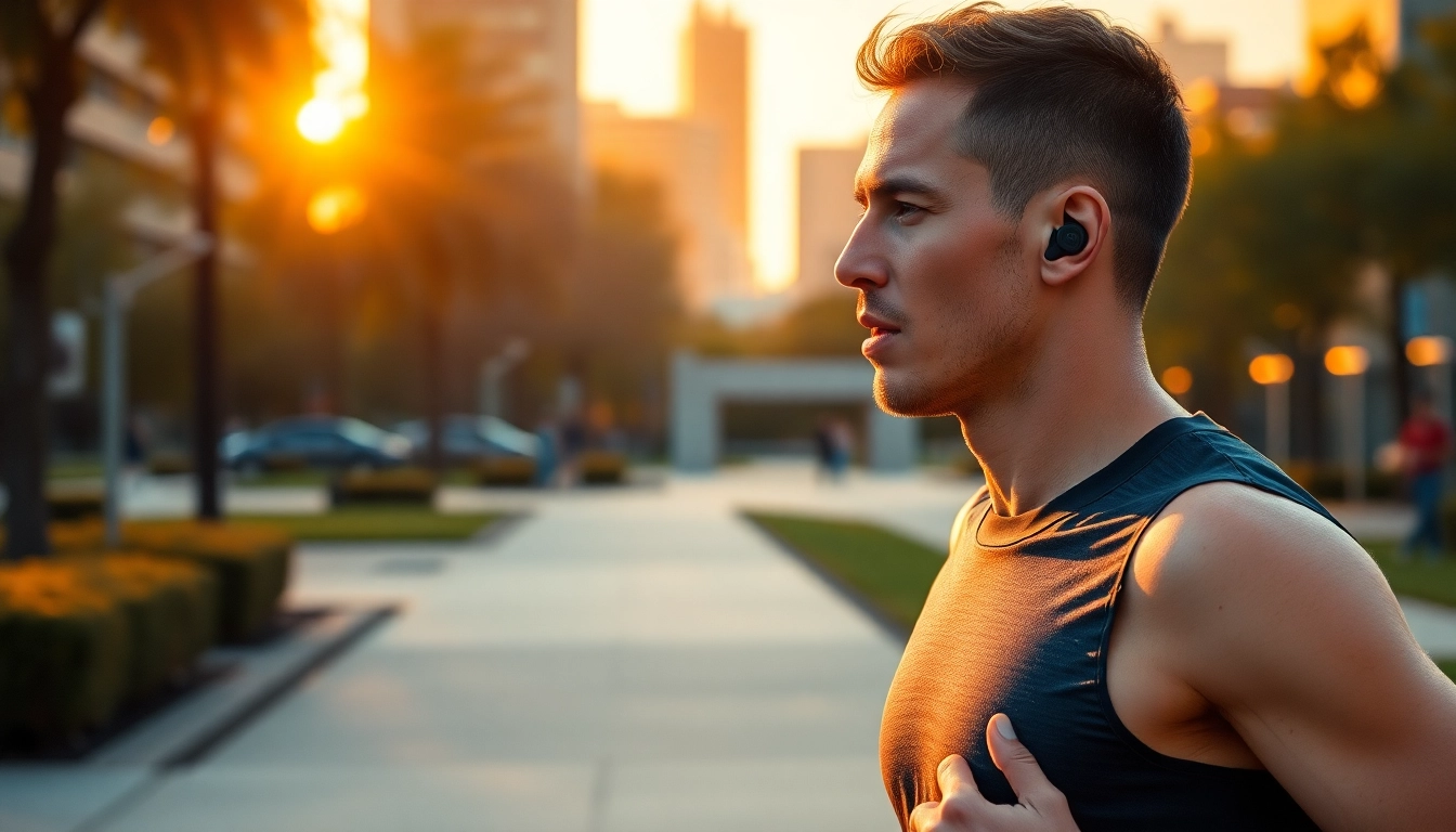 Jogger using F1 Bone Conduction Headphones to enhance an energetic workout experience.