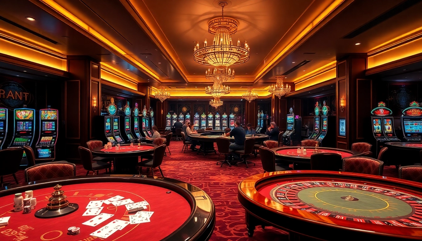 Scène captivante d'un luxueux casino en ligne Français 2026 avec des visuels de jeu vibrants.