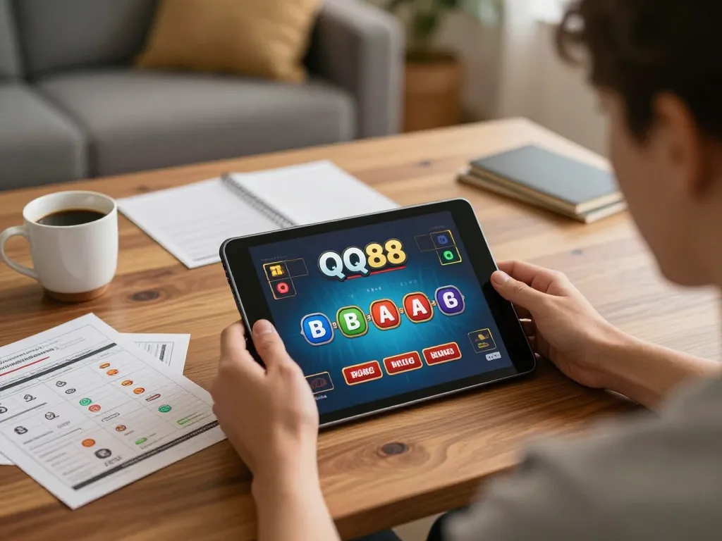 Engaging in live dealer games on QQ88 with strategic notes in a cozy home setting
