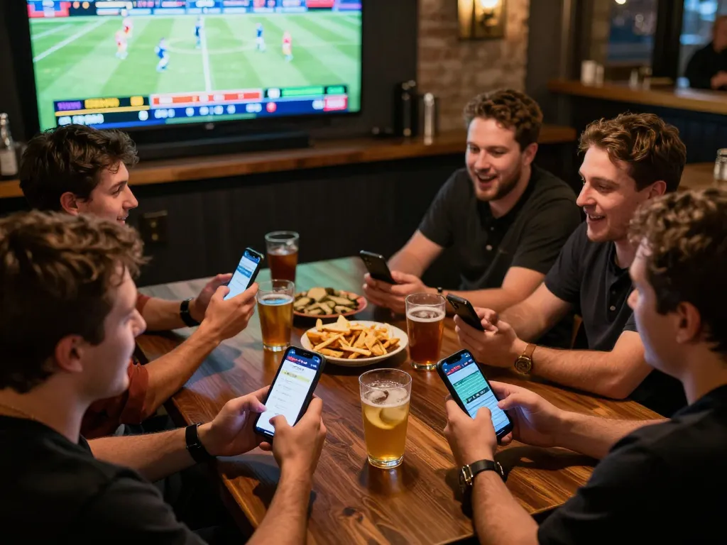 Exciting sports betting moment featuring friends engaging with online casinos in Canada reddit on smartphones