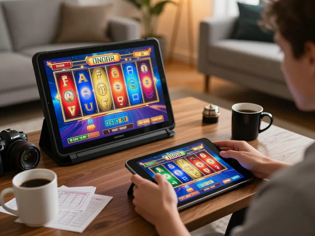 Player enjoying thrilling slot games on SC88 in cozy home setting