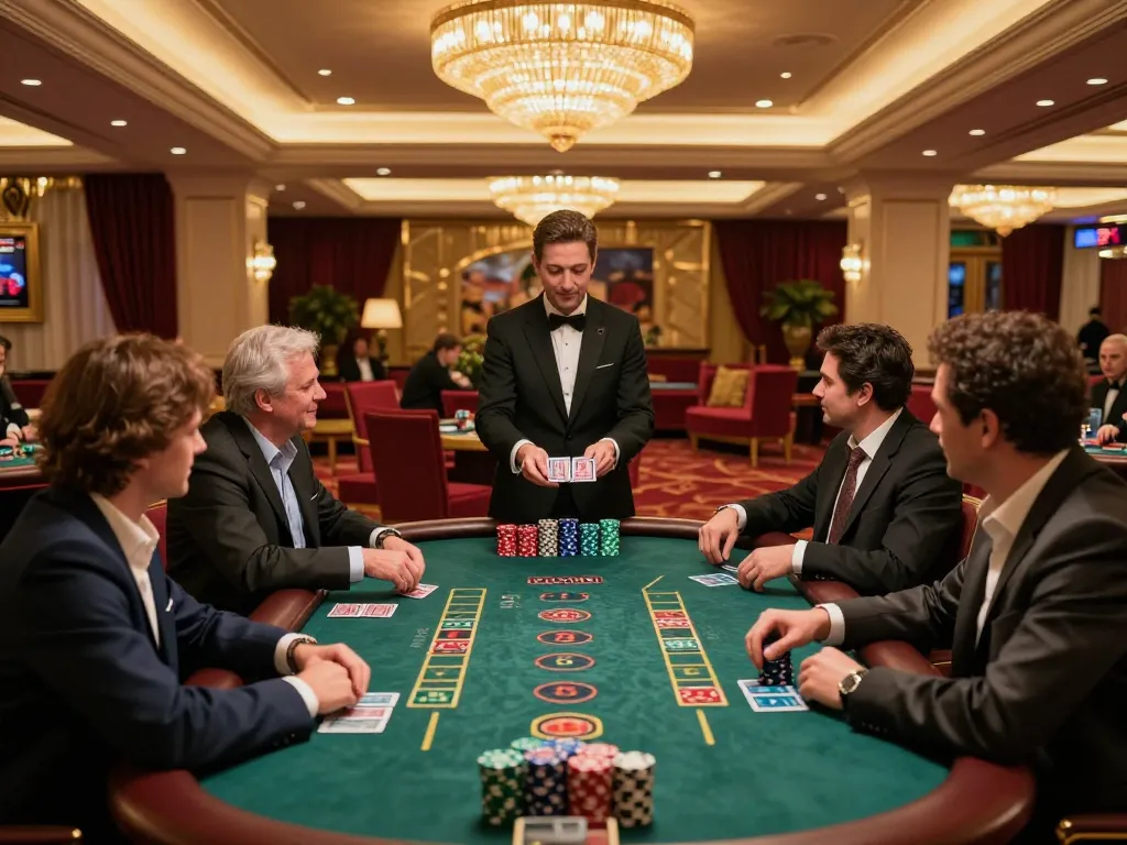 Players engaged in strategic blackjack at KK55’s luxurious casino.