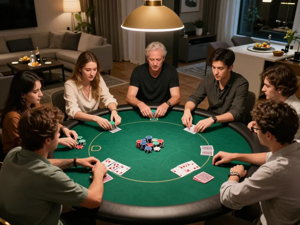 Engaged players enjoying SC88 home poker game with strategic betting moments and friendly atmosphere.