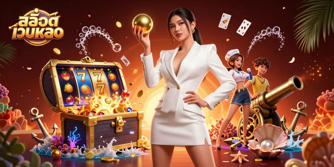 Experience สล็อตเว็บตรง excitement with vibrant 3D casino illustration featuring winning slot reels.