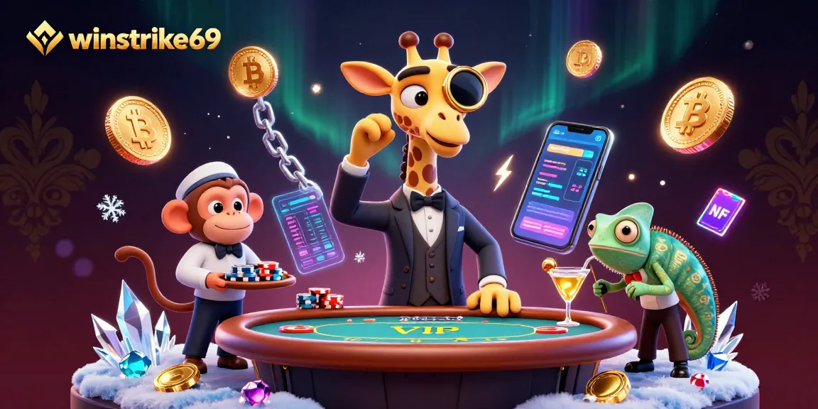 Experience the vibrant energy of winstrike69 with a high-roller giraffe amid dazzling casino elements.