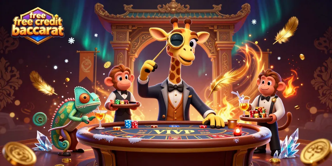 Engage with free credit baccarat at a vibrant VIP table with exciting elements and characters.
