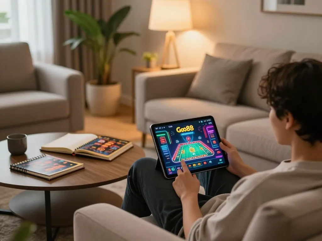 Tham gia các trò chơi casino Go88 trên máy tính bảng trong một không gian ấm cúng.