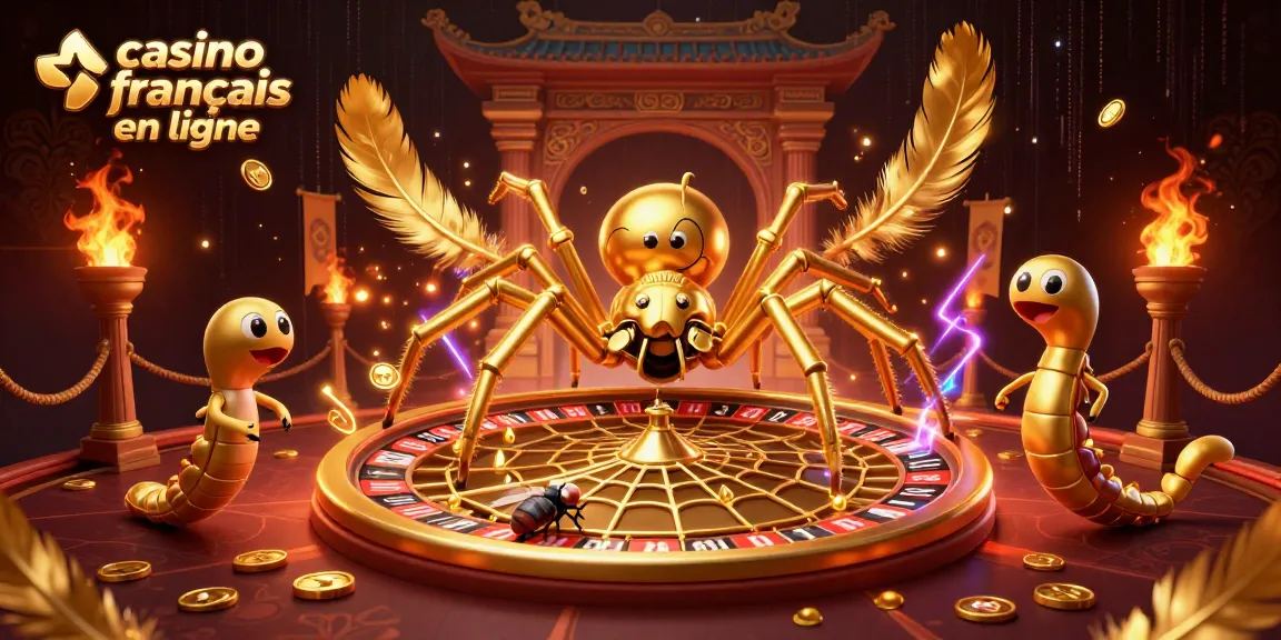 Jouez à casino français en ligne avec un croupier centipède et une araignée dorée au casino.