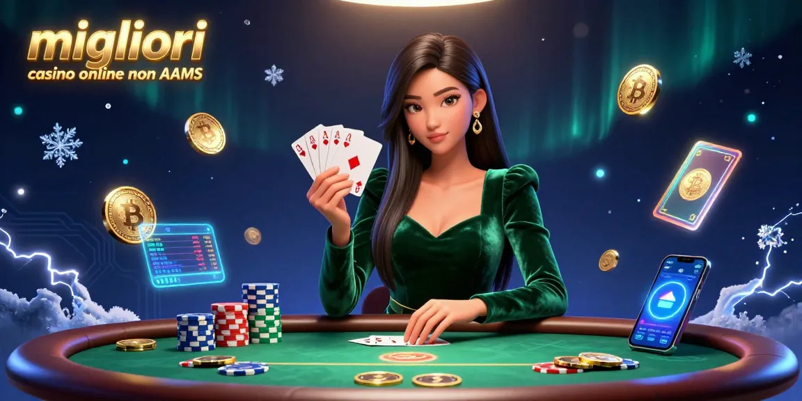 Vetrina dei migliori casino online non AAMS con un bellissimo dealer, tavolo da poker ed elementi crypto.