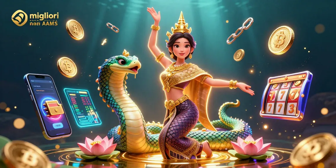 Interagisci con i migliori casino online non AAMS attraverso un'arte 3D vibrante che mostra una danzatrice tailandese e elementi crypto.