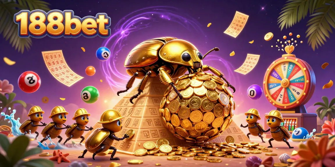 Engage with 188bet's vibrant, dynamic lottery illustration showcasing fun and excitement in gaming.